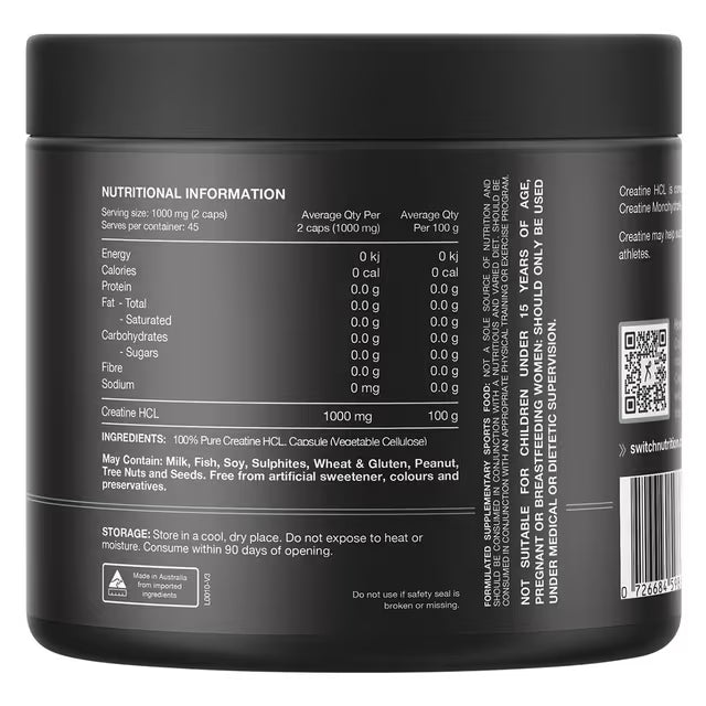 Switch Nutrition Creatine 100% Pure HCL 90 Capsules