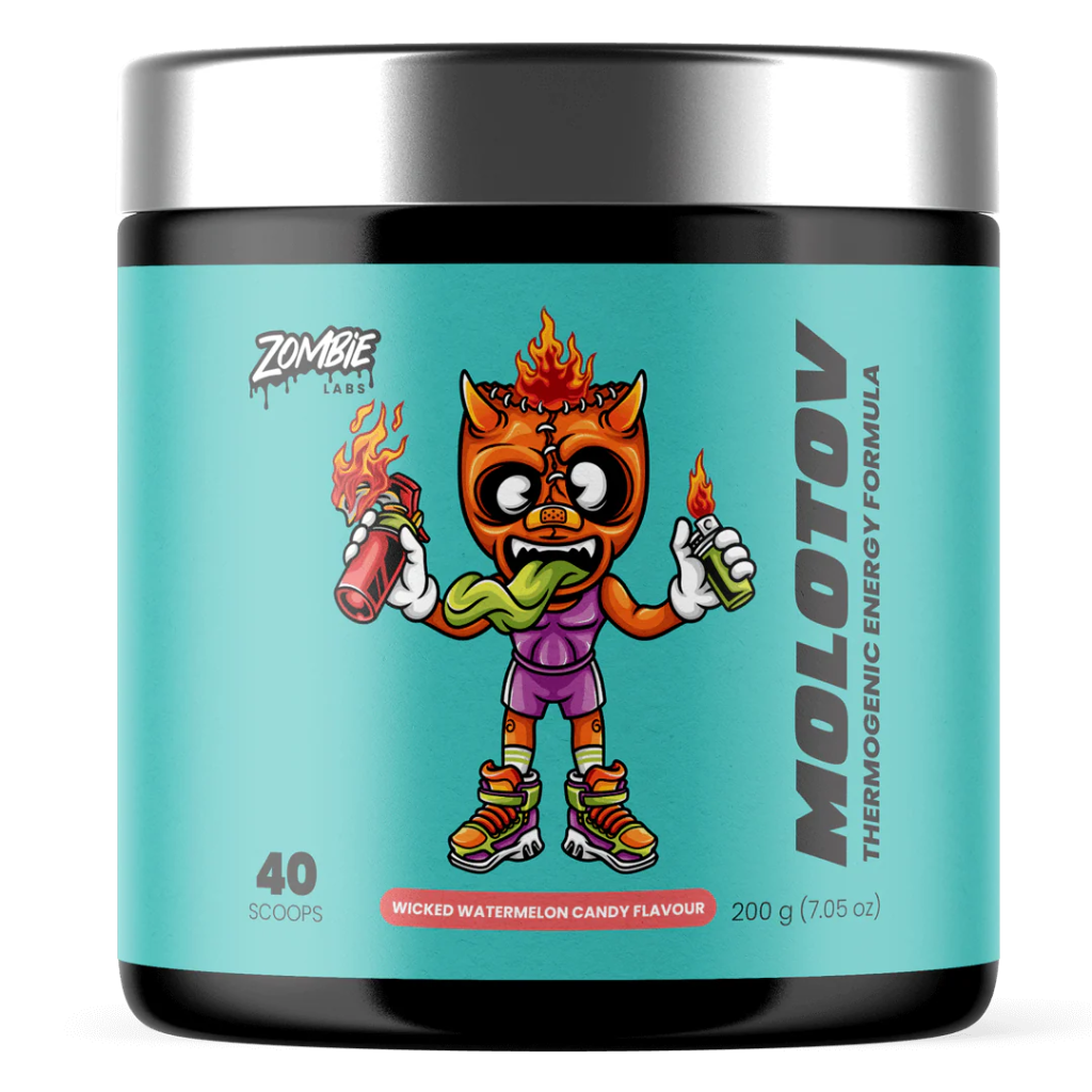 Container of MOLOTOV supplement with cartoon character on a white background