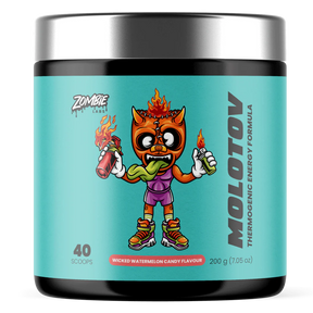 Container of MOLOTOV supplement with cartoon character on a white background